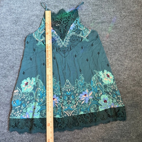 Intimately Free People Lace Floral Print Slip Dress Teal Green Womens Sz Small - Picture 8 of 8